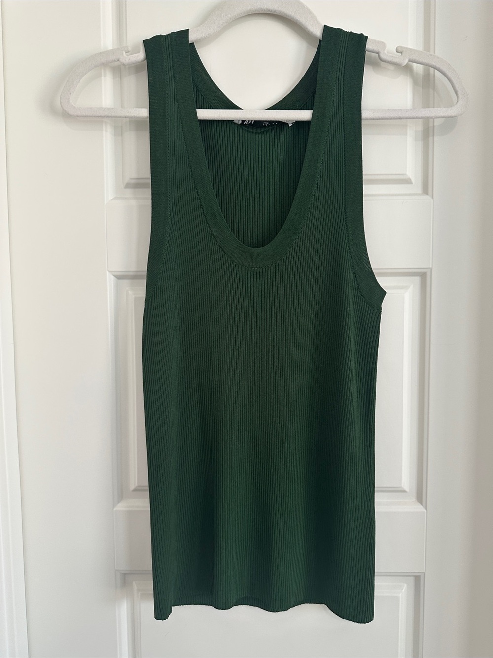 Zara Forest Green Ribbed Scoop-Neck Tank